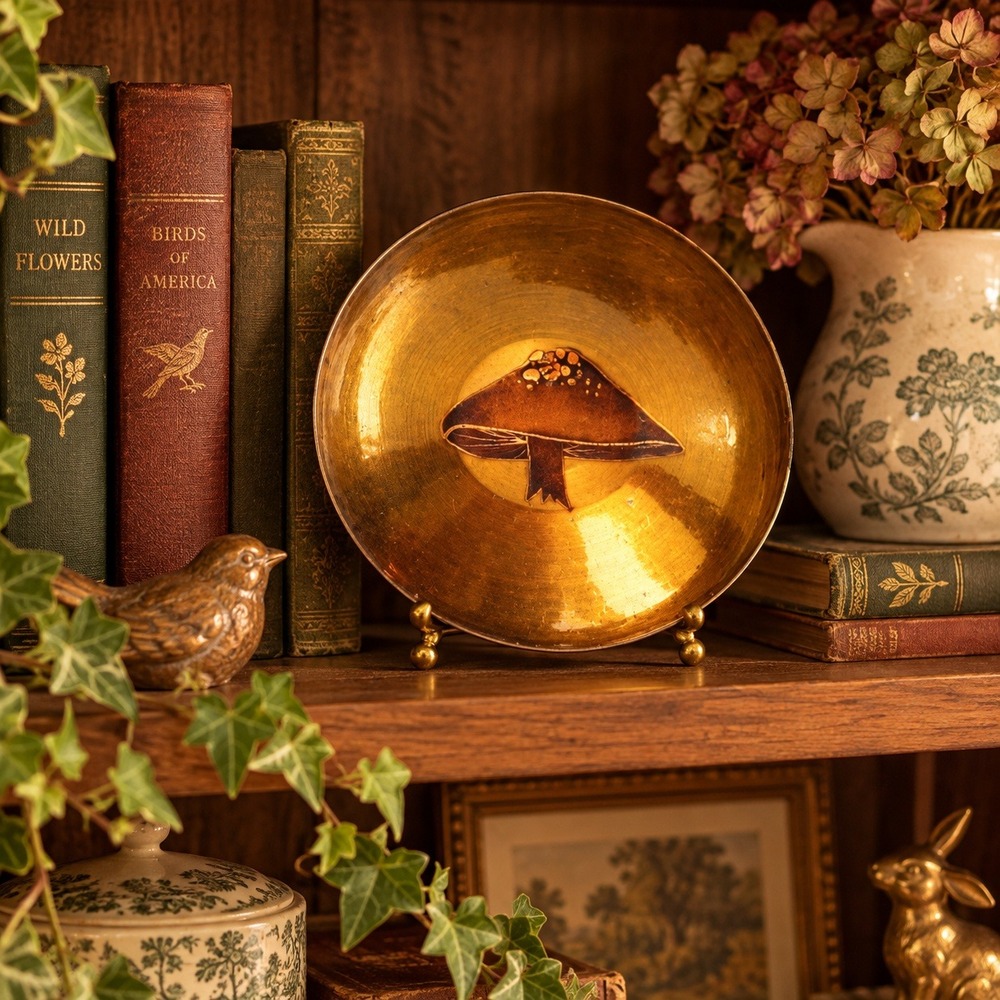 Vintage Primo Signed Enameled Solid Copper Mushroom Bowl Made in USA MCM Decor